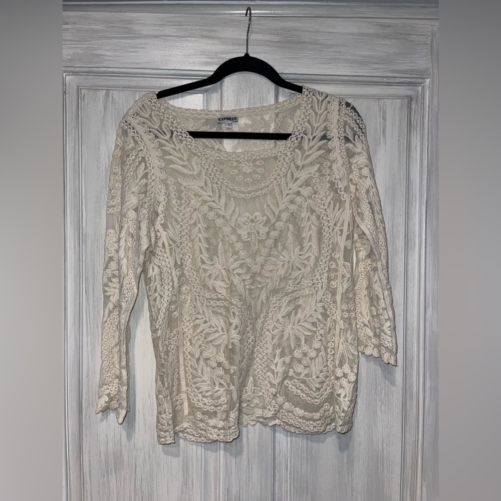Express White lace knit top
